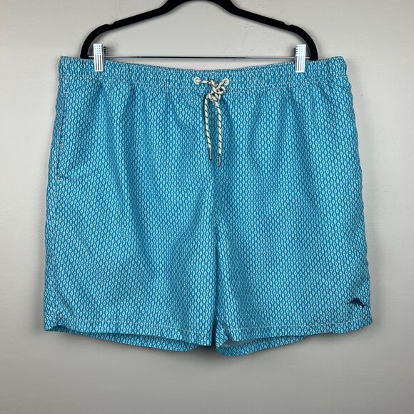 Tommy Bahama Relax Men's Blue Print Drawstring Swimming Trunks Shorts Size 2XL - Picture 1 of 7